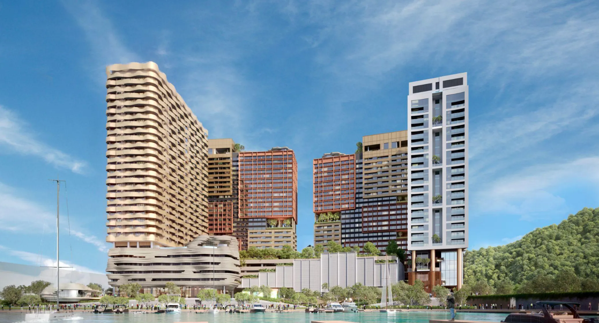 The Bedrock towers at Jesselton Docklands seen from the sea, Kota Kinabalu, artist's impression
